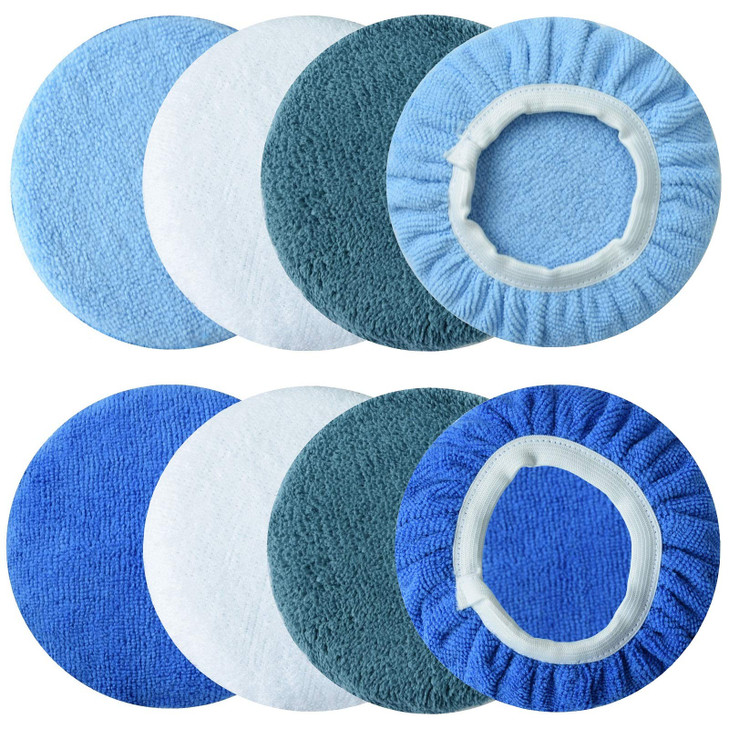 Boltigen 8pcs 56 inch Buffing Pads Orbital Polishing Pad 4 Colors 5 to 6 Microfiber Coral Fleece Bonnet Car Buffer Polis