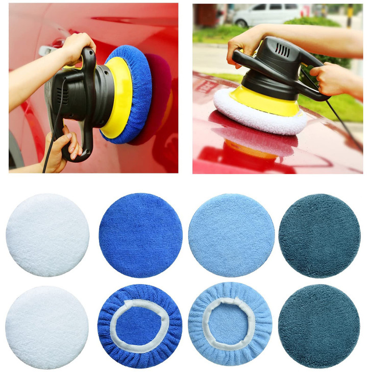 Boltigen 8pcs 56 inch Buffing Pads Orbital Polishing Pad 4 Colors 5 to 6 Microfiber Coral Fleece Bonnet Car Buffer Polis
