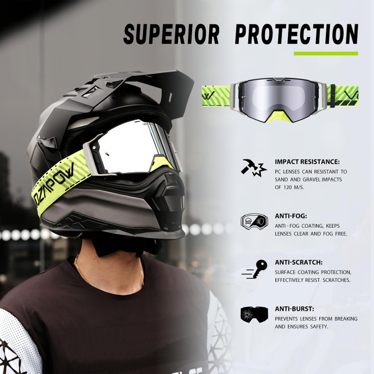 VOZAPOW Dirt Bike Goggles Over Glasses AntiFog Motorcycle Protective Eyewear Motocross Goggles for Men Women