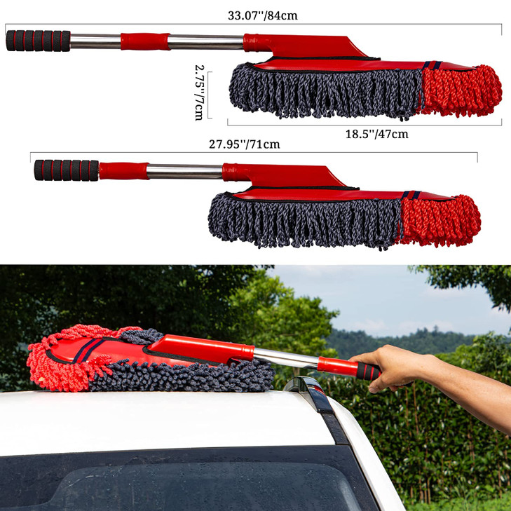 Soft Microfiber Car Duster Exterior Scratch Free Multipurpose Duster with Extendable Handle Duster for Car Truck SUV RV