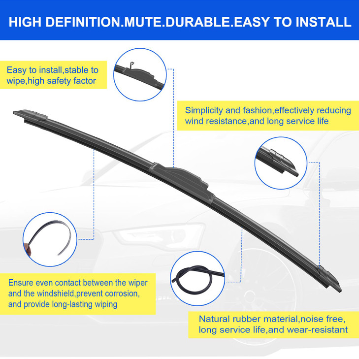 OEM Quality 22 22 Premium AllSeasons Durable Stable and Quiet Windshield Wiper BladesJ Hook WipersSet of 2