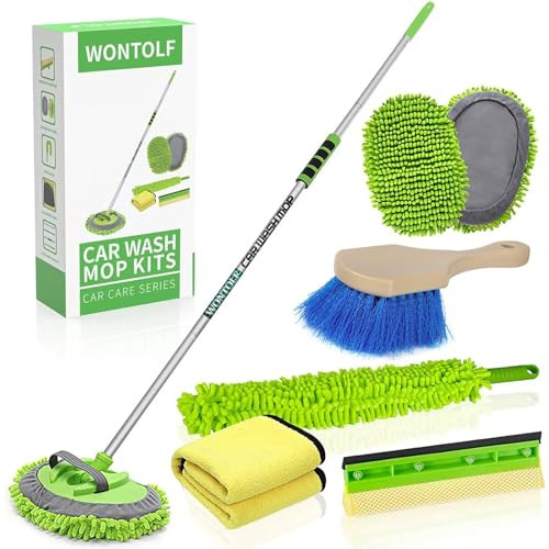 Wontolf 62 Car Wash Brush with Long Handle Chenille Microfiber Car Wash Mop Mitt Kit Car Detailing Brush Cleaning Kit Wi