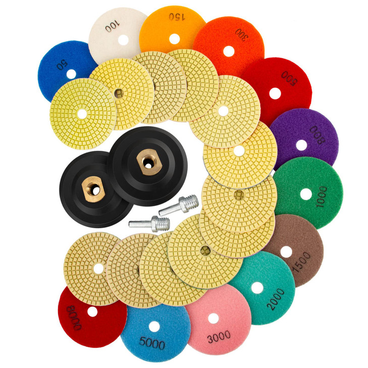 14 Pack 4 Inch Diamond Polishing Pads Kit with 2PCS 5811 Backer Pad 12PCS WetDry Polish Pad Set for Drill Grinder Polish