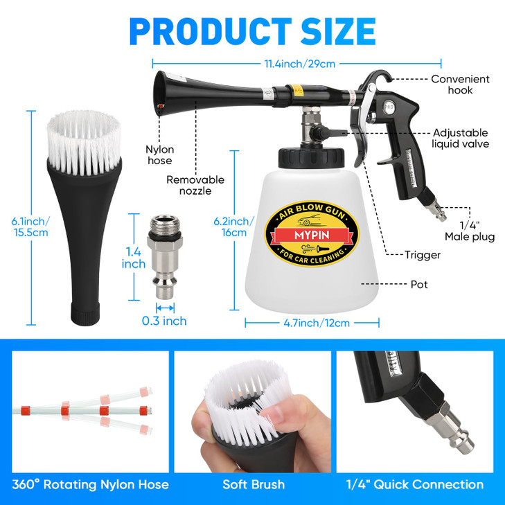 MYPIN Car Cleaning Gun Kit 692Bar High Pressure Air Blow Gun with 2 Set Nozzle Interior Car Cleaning for Vehicle Upholst