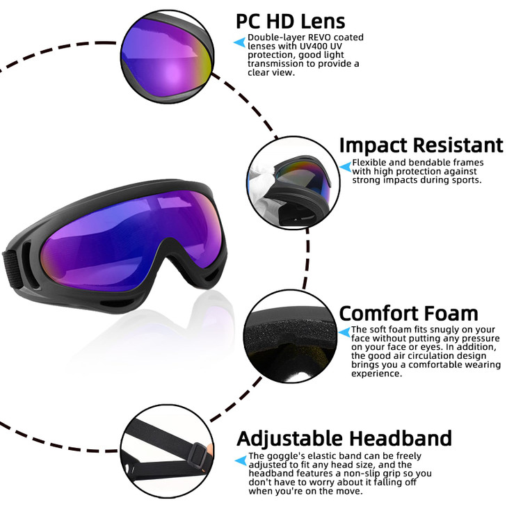 YISUGOOC Motorcycle Goggles 5 Pairs Dirt Bike Goggles UV Protection Ski Glasses Riding Dust And Windproof ATV Glasses Wi