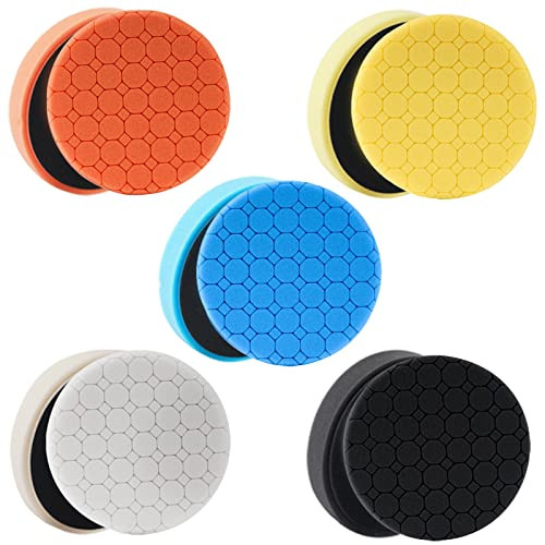 CHEGIF Buffing Polishing Pads 5Pcs 55 Inch Face for 5 Inch Backing Plate Compound Buffing Sponge Pads with Hex Logic Pat