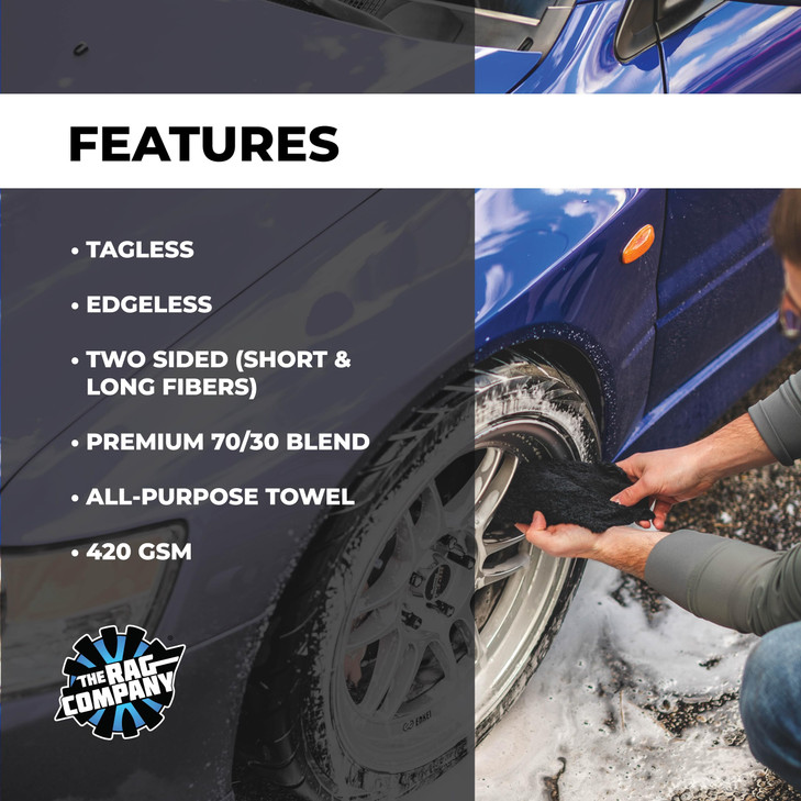 The Rag Company Creature Edgeless Auto Detailing Towels 10Pack Professional 7030 Blend DualPile Plush Microfiber Buffing