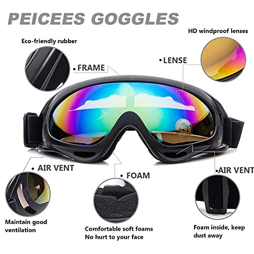 Peicees 13PCS Motorcycle Set 5 Dirt Bike Ski Goggles UV Protection Dustproof Windproof Safety Glasses with 8 Skull Face