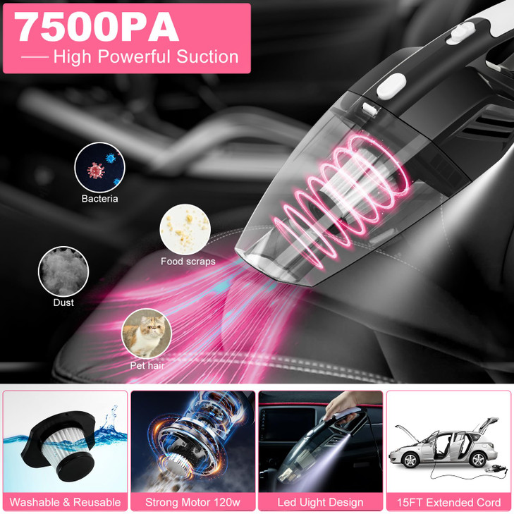 AUTODECO 20Pcs Car Cleaning Wash Kit Interior Detailing Cleaner Kit with High Power Handheld Vacuum Brush Set Windshield