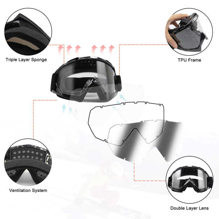 ZukMi Dirt Bike Goggles ATV Motocross Motorcycle MX Off Road for Men Women Adult Youth Riding Racing Black FrameClear Le
