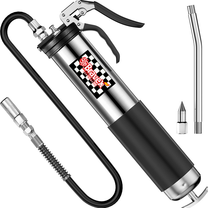 Bravex Heavy Duty Professional Pistol Grip Grease Gun 6000 PSI 18 inch Flex Hose