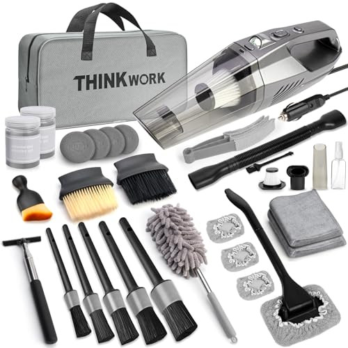 THINKWORK Car Cleaning Kit Car Detailing Kit Interior Cleaner with High Power Handheld Vacuum 10Pcs Detailing Brush and