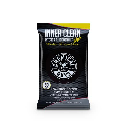 Chemical Guys InnerClean Interior Quick Detailer Protectant Wipes 50 Pack Multi Surface Interior Cleaner Wipes for Dashb