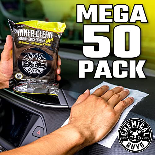 Chemical Guys InnerClean Interior Quick Detailer Protectant Wipes 50 Pack Multi Surface Interior Cleaner Wipes for Dashb