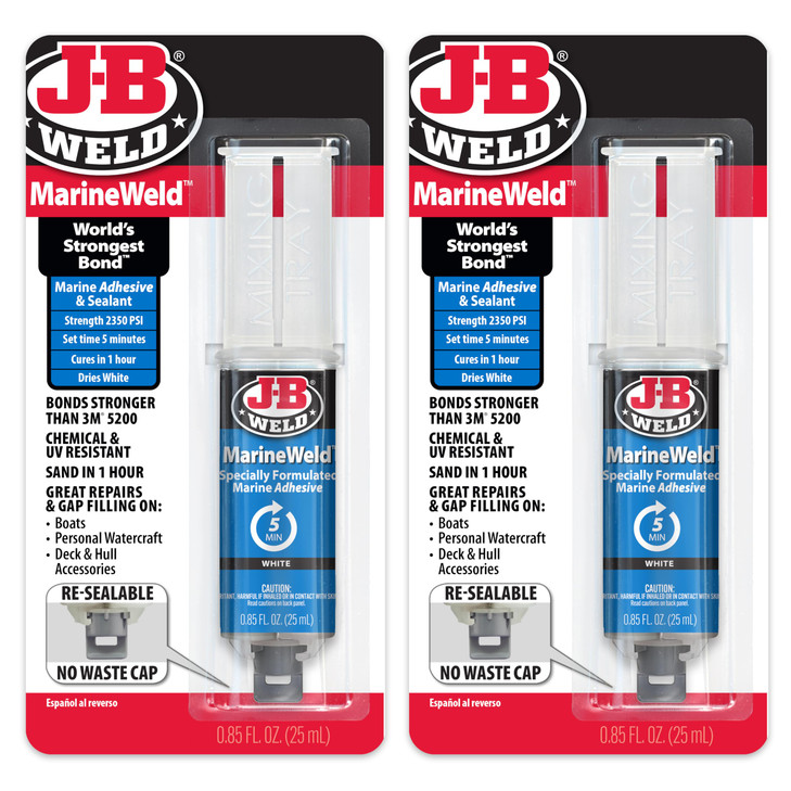 JB Weld MarineWeld Syringe 2Pack White UV Resistant HighStrength Impact Resistant 25ml 2Pack 501722