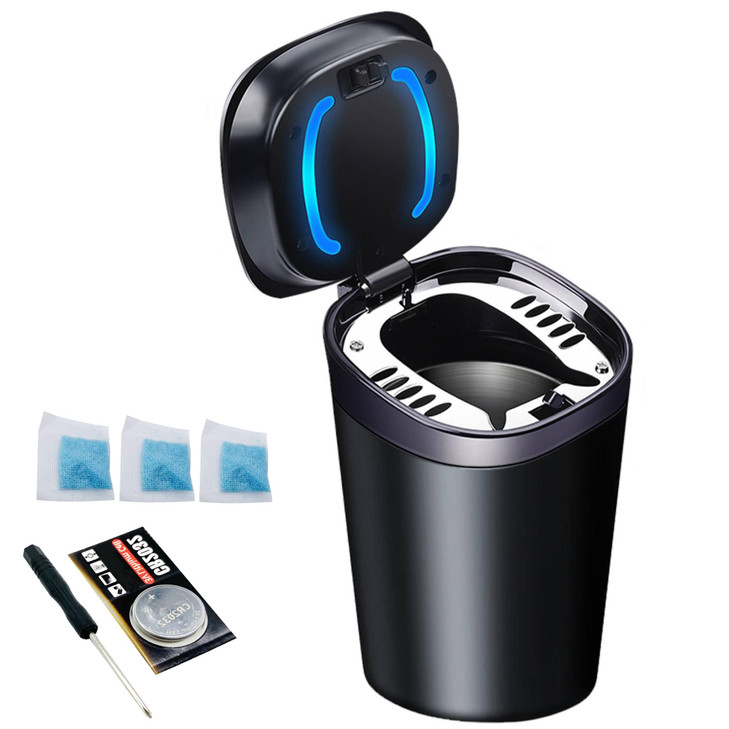 Car Ashtray with Lid Smell Proof Smokeless Ashtray Mini Car Trash Can Detachable Stainless Steel Ash Tray with Lid and L