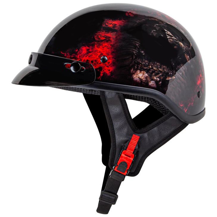 Cartman Cruiser Scooter Motorcycle Half Face Helmet Red Skull USA Graphics DOT Approved for Bike Scooter ATV UTV Chopper