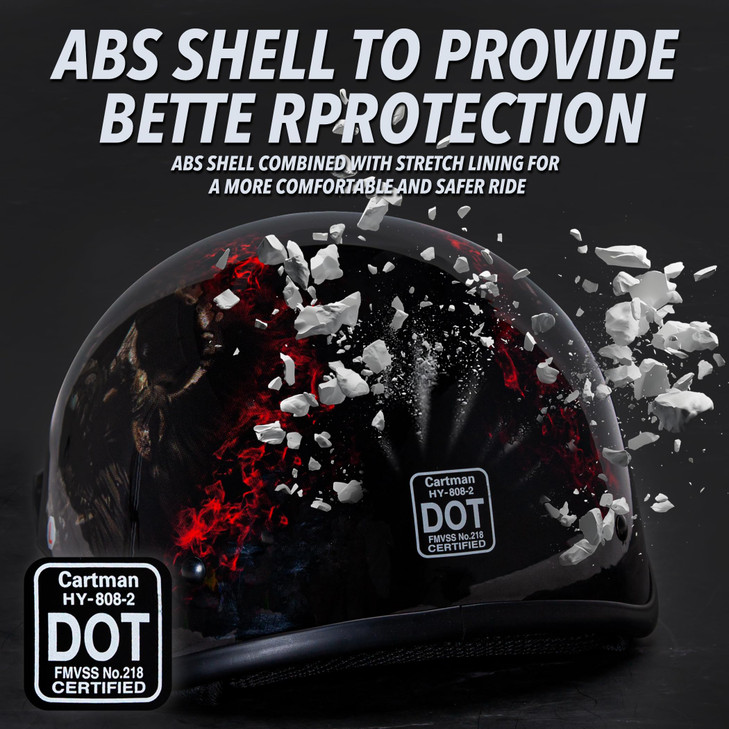 Cartman Cruiser Scooter Motorcycle Half Face Helmet Red Skull USA Graphics DOT Approved for Bike Scooter ATV UTV Chopper
