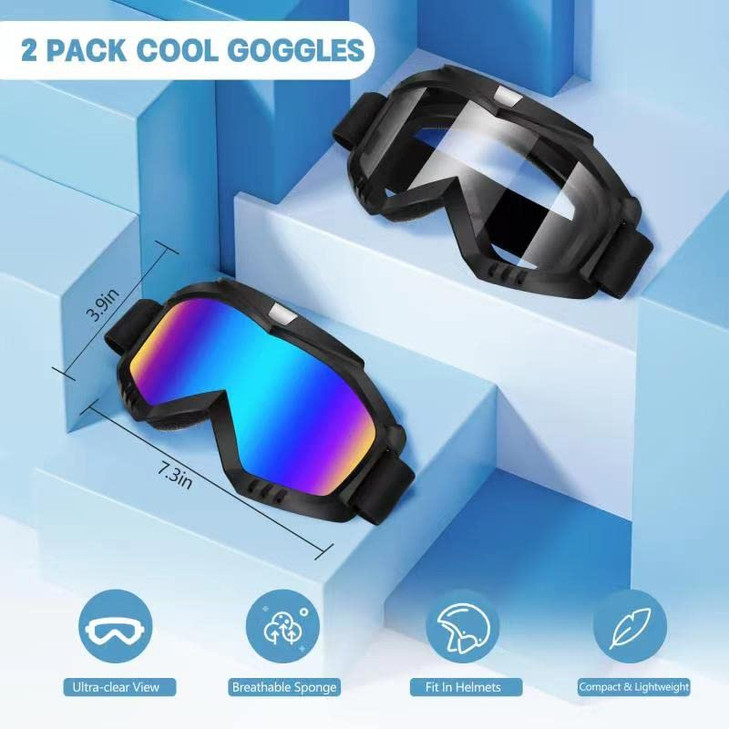 Lievermo Dirt Bike Goggles 2 Pack Motorcycle ATV Riding Ski Racing Helmet Goggles Windproof Glasses for Adults Men Women