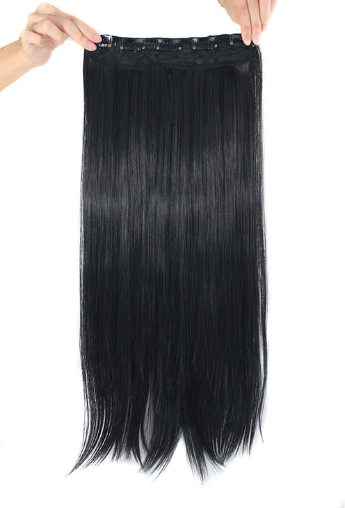 MapofBeauty 24" Long Straight Clip in Hair Extensions Hairpieces (Black)