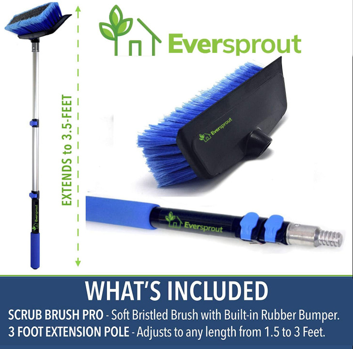 EVERSPROUT 15to3 Foot Scrub Brush Builtin Rubber Bumper Lightweight Extension Pole Handle Soft Bristles wash Car RV Boat