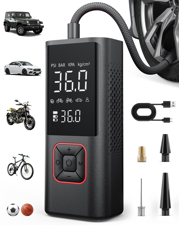 Powools Cordless Tire Inflator Portable Air Compressor 150PSI Air Pump with Auto Shutoff Function for Car Tires Inflatab