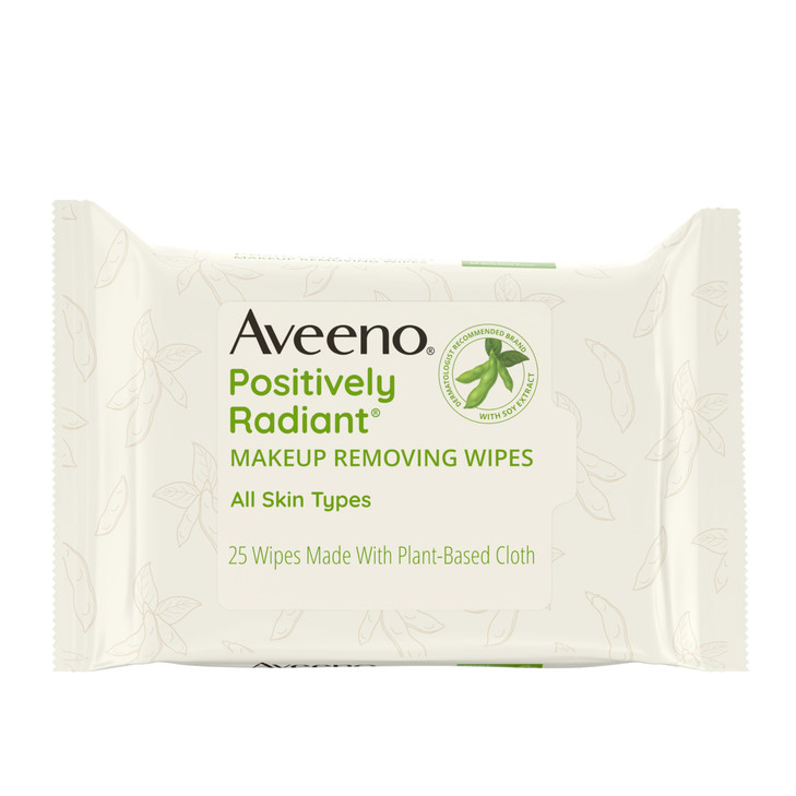 Aveeno Positively Radiant Alcohol Free Makeup Removing Face Wipes, Ultra Soft, Gentle, Non-Comedogenic Facial Cleansing Towelettes Leave Skin Feeling