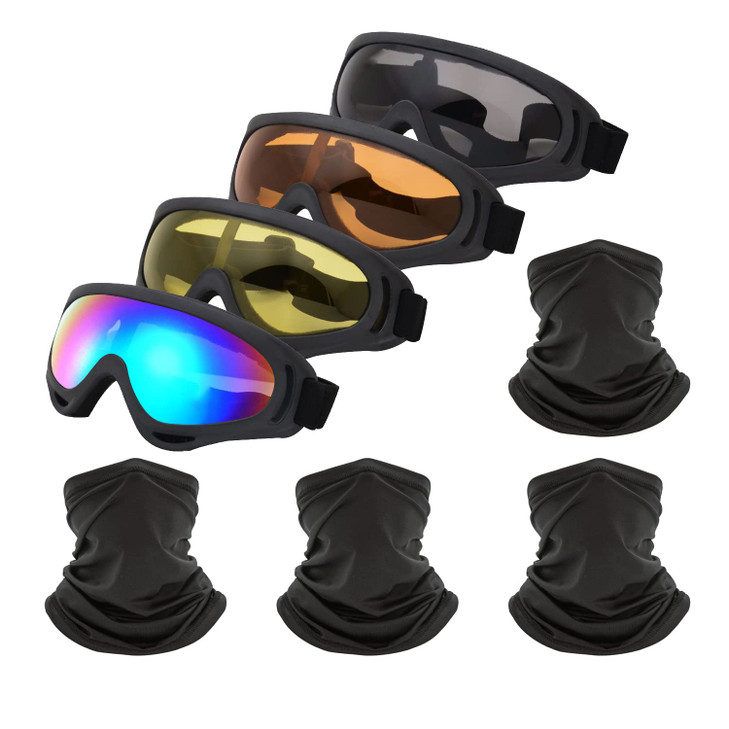 LJDJ Motorcycle Goggles4 Pack Dirt Bike ATV Motocross Riding Offroad Protective with 4 Pack Neck Breathable Bandana Mask