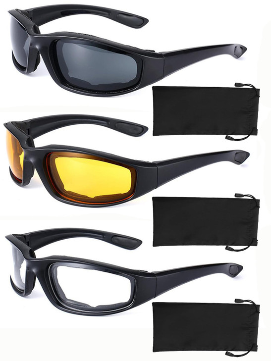 YISUGOOC 3 Pair Motorcycle Glasses Riding Glasses UV Protection Windproof And Dustproof Motorcycle Goggles Foam Cushion