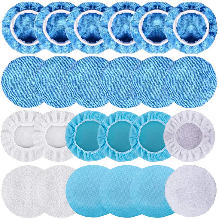 SIQUK 24 Packs Car Polisher Pad Bonnets 5 to 6 Inch Polishing Bonnet with 12 Packs Microfiber Bonnets 4 Packs Waxing Bon