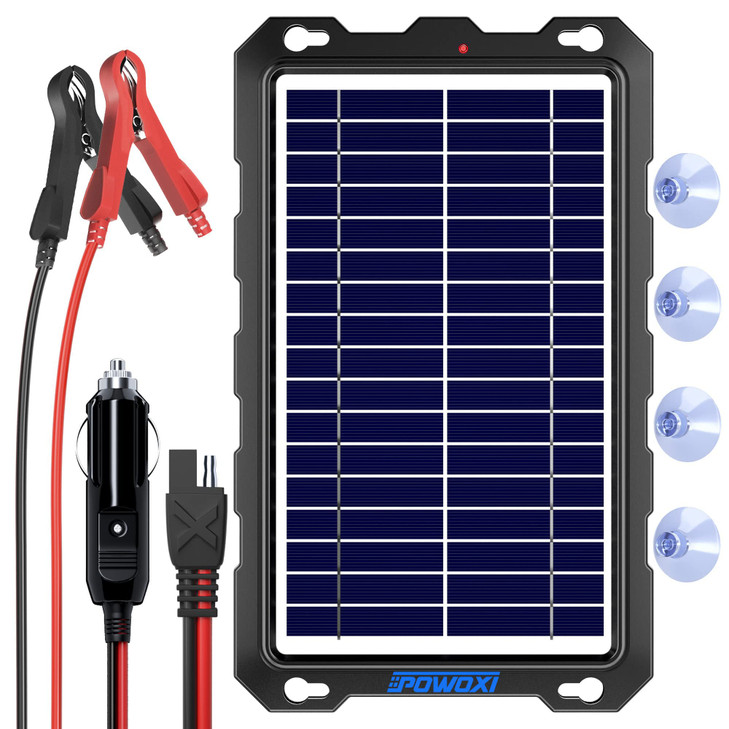 POWOXI Upgraded 75WSolarBatteryTrickleChargerMaintainer12V Portable Waterproof Solar Panel Trickle Charging Kit for Car