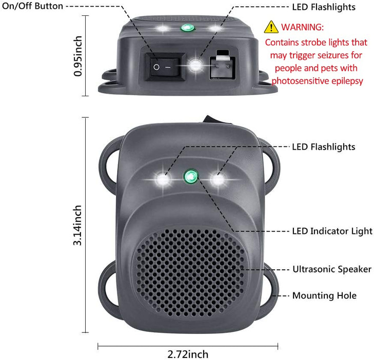 Angveirt Rodent Repellent for Car Engine Under Hood Rodent Repeller with Strobe Lights Ultrasonic Mouse Repellent Mice D