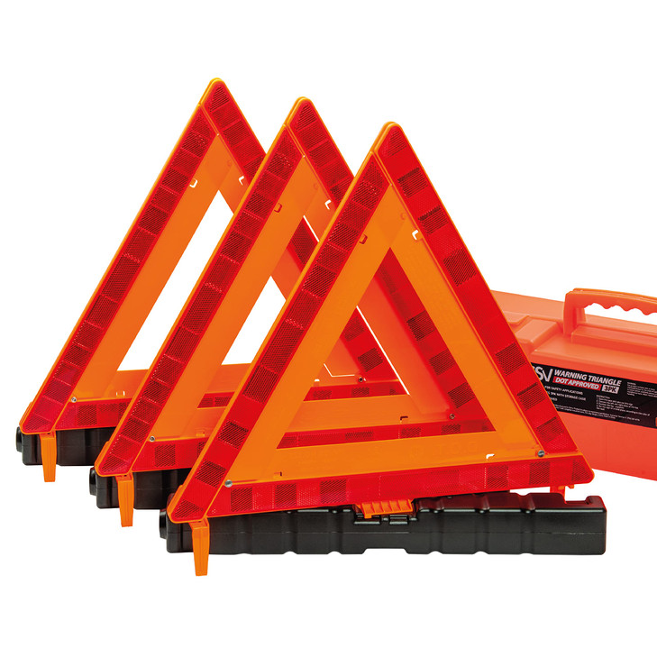 DSV Standard Warning Triangles Safety Triangles DOT Approved Plastic 3 Pack Reflective Triangles with Heavy Base FMVSS 5
