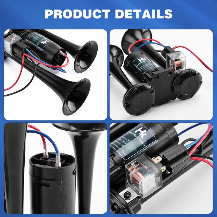 HK 12V 150db Air Horn for Truck Super Loud Dual Trumpet Air Horn Kit with Compressor for Any 12V Vehicles Trucks Lorrys