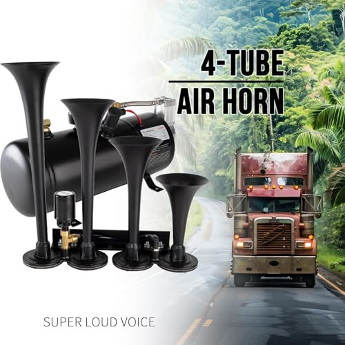 AOLIHAN Super Loud Train Horns Kit180dB Four Trumpet Truck Horns with 150 PSI Air Tank12V Air horn with 08 gallon Air Co