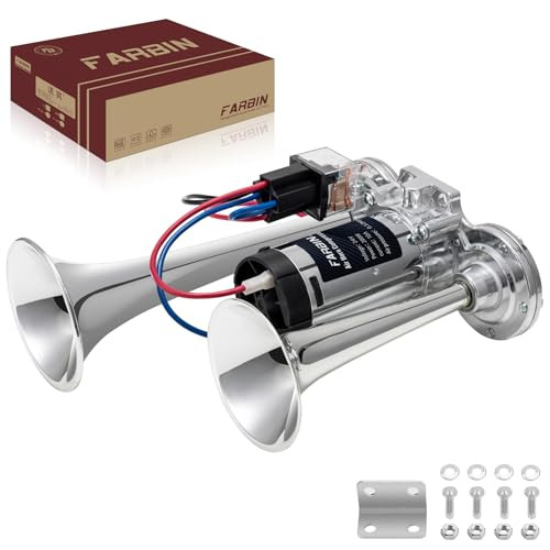 FARBIN Air Horn 24v Train Horn Truck Horn with Compressor 24v Airhorns Horns Loud Dual Trumpet Chrome Plating for Any 24