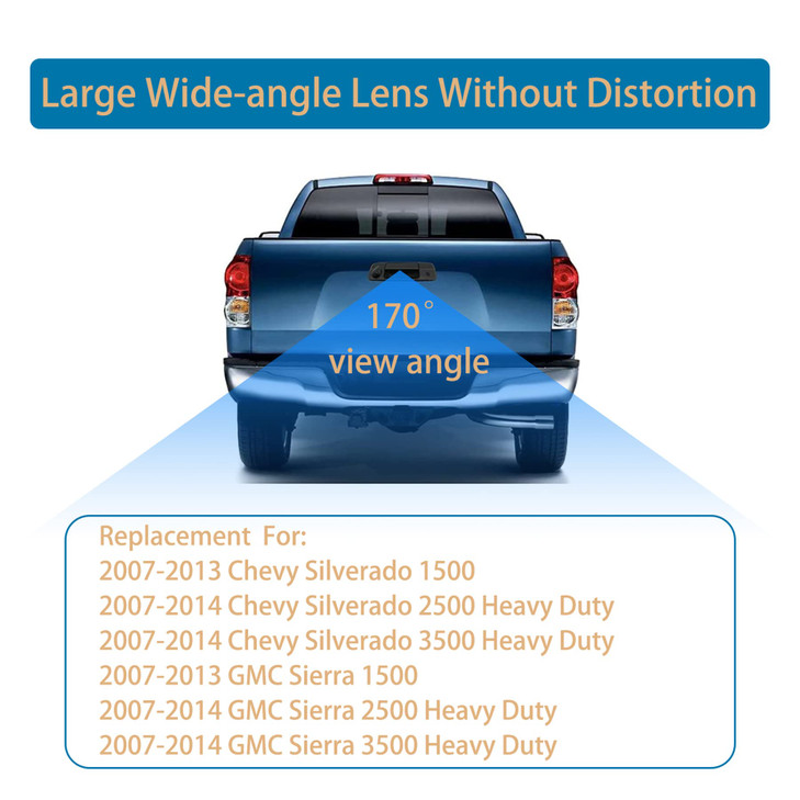 Back Up Camera w Tailgate Handle Compatible with 20072014 Chevy Silverado GMC Sierra 1500 2500 3500 w Keyhole 170 Viewin