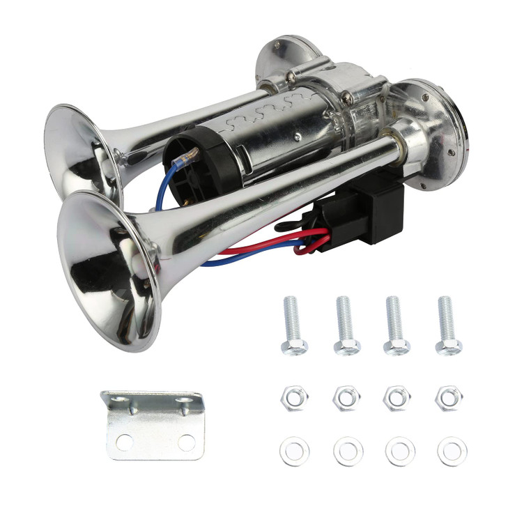 600DB Super Loud Dual Electric Air Horns Kit for Vehicles With Compressor Applicable for Cars SUVs Trucks Boats Sliver