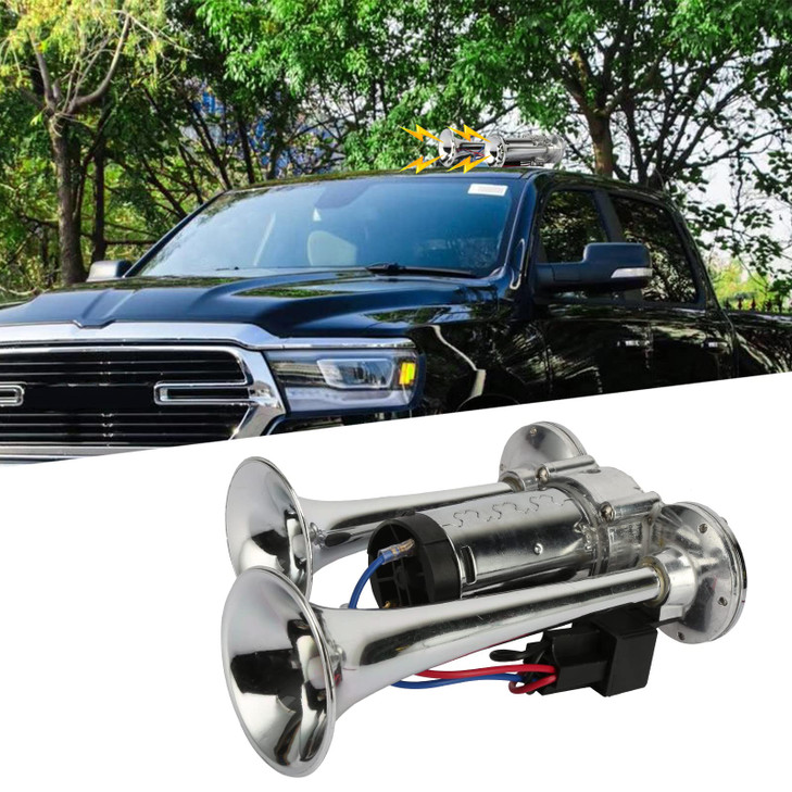 600DB Super Loud Dual Electric Air Horns Kit for Vehicles With Compressor Applicable for Cars SUVs Trucks Boats Sliver