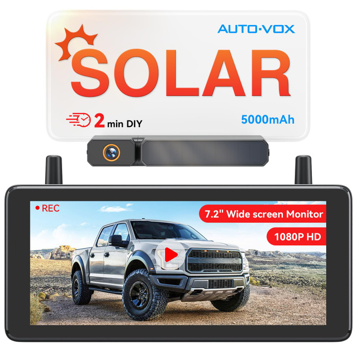 AUTOVOX 72 DVR Portable Solar Wireless Backup CameraHD 1080P 2 Min Quick Installation Support 2 Split Screen Back up Cam