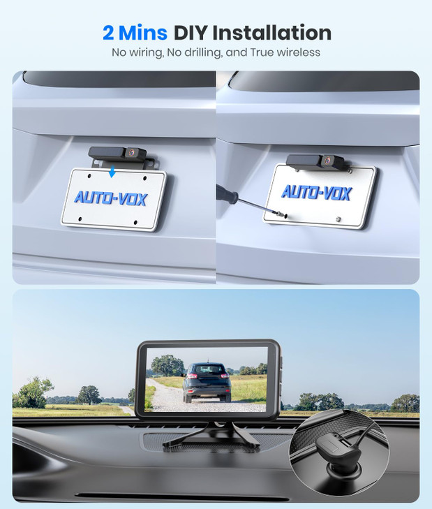AUTOVOX Solar Wireless Backup Camera with 5 1080P Monitor 5000mAh Battery 2 Mins DIY Installation 2 Split Screen Back Up
