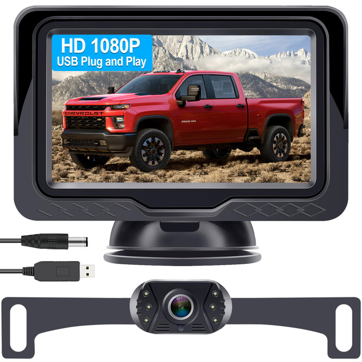 Backup Camera Ease Install for Car USB Plug and Play HD 1080P Rear View Camera Kit Waterproof Night Vision for Cars Truc