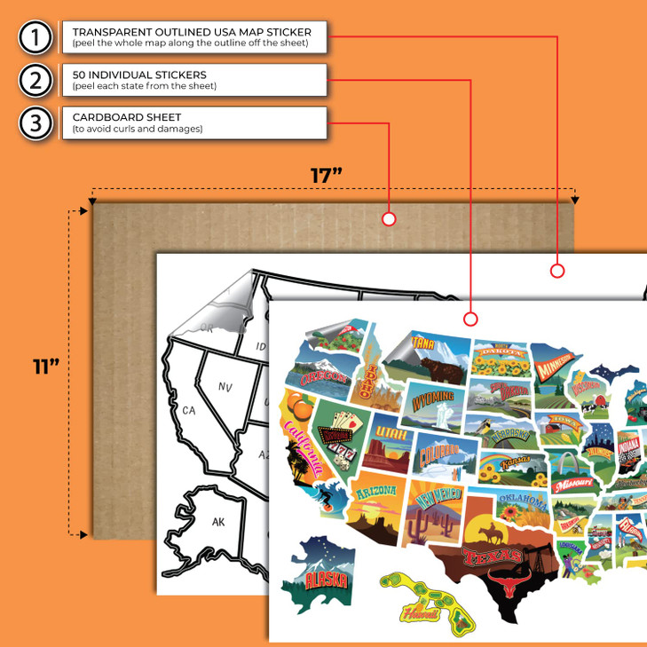 RV State Travel USA Map Vinyl Sticker Camper Trailer Decals for Window with State Flag Road Trip Map of America Waterpro