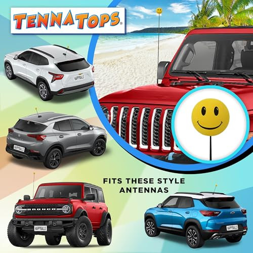 HappyBalls Yellow Happy Face Car Decor Antenna Topper Auto Accessory Fits Thin Style Antenna