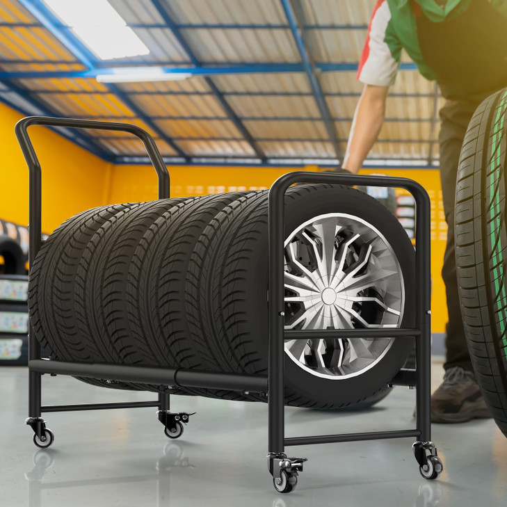 Rolling Tire Rack 2 in 1 Metal Tire Storage and Transport Trailer 433x34x137 Inch Heavy Duty Tire Stand Mobile Tire Stor
