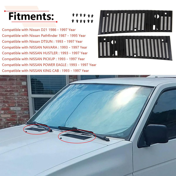 RLBHILON 1Set Hood Cowl Top Grille Compatible with Nissan Hardbody Pickup D21 Frontier Pathfinder 1986 to 1997 Year Fini