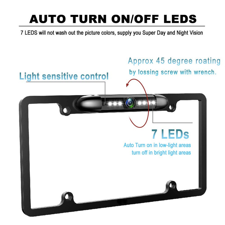 GLK License Plate Backup Camera HD Front Rear View Reverse Camera with 7 LED Night Vision 170 Degree Viewing Angle Water
