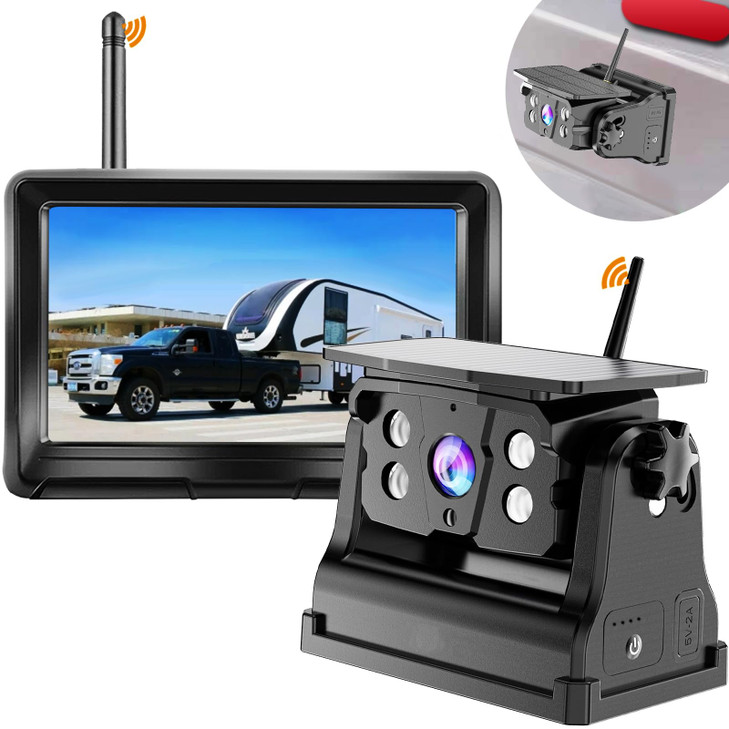 Wireless Backup Camera Solar Magnetic for RV Car Trailer Truck Camper 5th Wheels Hitch Towing No Wiring No Drilling Rech