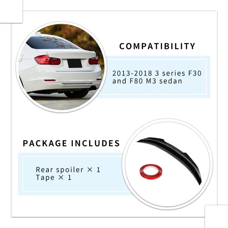 XPHAZZ Carbon Fiber Pattern F30 Spoiler PSMStyle Compatible with 20132018 3 Series F30 Sedan F80 M3 Sedan