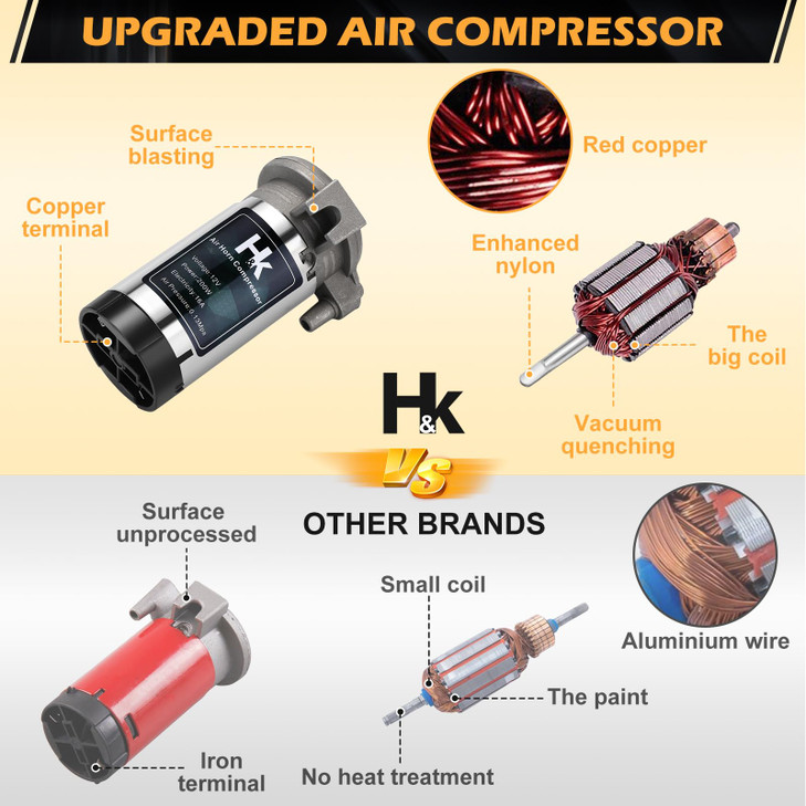 HK Replacement Air Compressor 12V 150db Air Pump for Horn Super Loud Car Horn Compressor Kit Chromed Zinc Single Trumpet